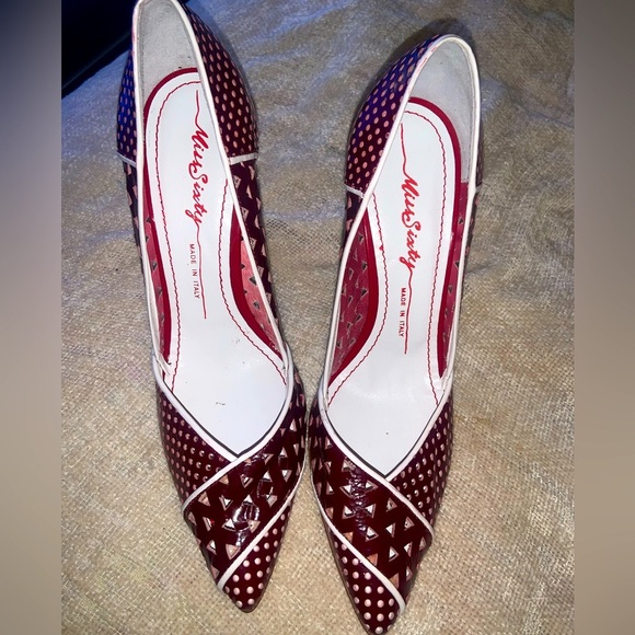 Miss sixty red perforated heels y2k Italy designer pumps indie fall boho classic - Picture 1 of 9